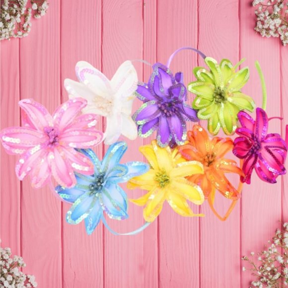 NWT 4 Pack Daisy Flower Sequins Horseshoe Headbands Pastel Colors  Set - Picture 4 of 7